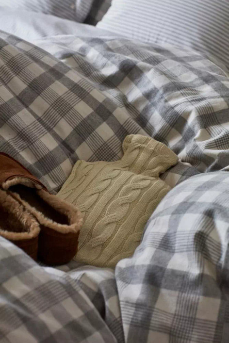 Harmaaruudullinen Puuvillaflanellipussilakana ja tyynyliina