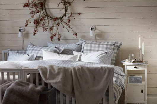 Harmaaruudullinen Puuvillaflanellipussilakana ja tyynyliina
