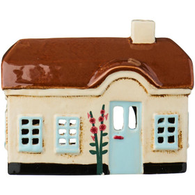 Talolyhty Ebeltoft vaaleansinisellä ovella salkoruusut 