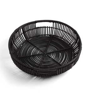 Pyöreä rottinkitarjotin, musta