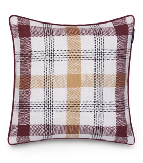 Ruudullinen kierrätyspuuvilla tyynynpäällinen 50x50, burgundinpunainen/kivenharmaa