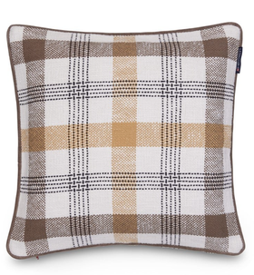 Ruudullinen kierrätyspuuvilla tyynynpäällinen 50x50, oliivi/kaura