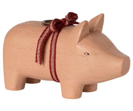 Puinen Possu Kynttilänjalka Vaaleanpunainen, small