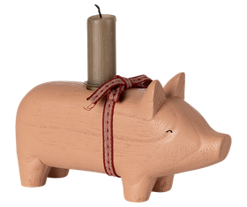 Puinen Possu Kynttilänjalka Vaaleanpunainen, medium