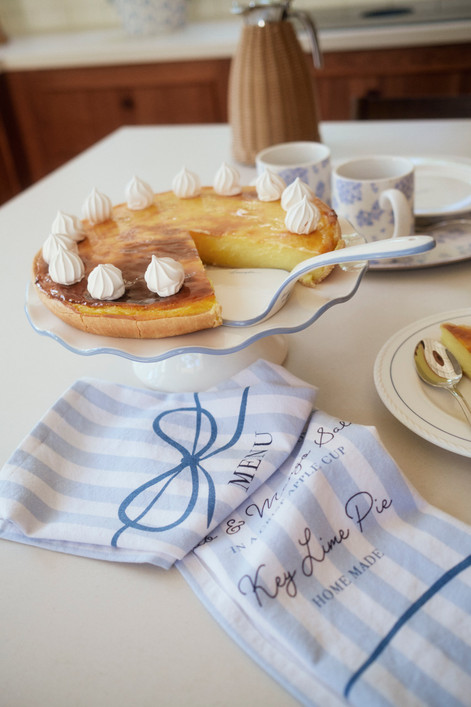 Party menu luomupuuvilla keittiöpyyhe, sininen