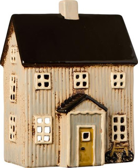 Talolyhty Visby harmaa musta katto ja keltainen ovi