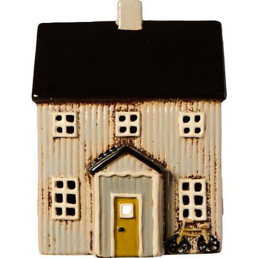 Talolyhty Visby harmaa musta katto ja keltainen ovi