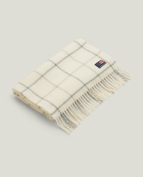 Kierrätetty villasekoitehuivi luonnonvalkoinen monivärinen ruutu