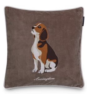 Koira-kuvioinen luomupuuvillasametti tyynynpäällinen 50x50, kivenharmaa