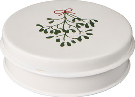 Piparkakkumuotit 3 kpl peltirasiassa, jossa mistelinoksa kannessa