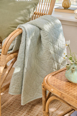 Tikkipeitto valkoinen / utuisen vihreillä raidoilla 130x180 cm