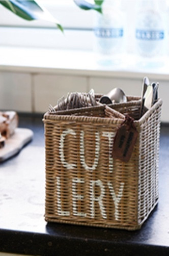 Rustic Rattan Cutlery Organiser, RM