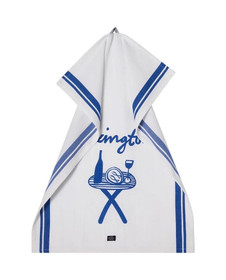 Kuvioitu keittiöpyyhe luomupuuvillatvilliä, valkoinen/sininen