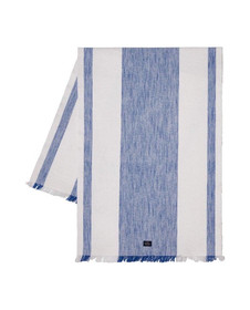 Raidallinen kaitaliina hapsuilla luomupuuvillaa, sininen/valkoinen