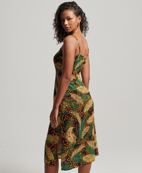 Printed button-up midi cami dress