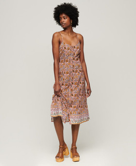 Printed button-up midi cami dress