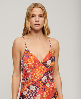 Printed midi-length slip dress