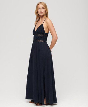 Lace-trimmed jersey maxi dress