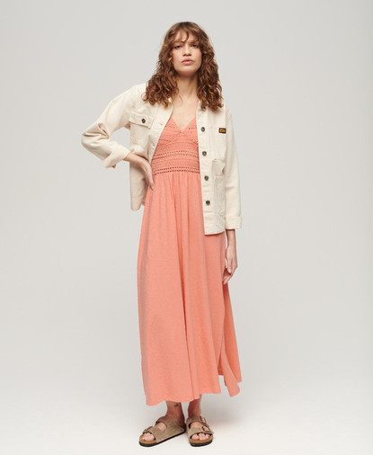 Lace-trimmed jersey maxi dress
