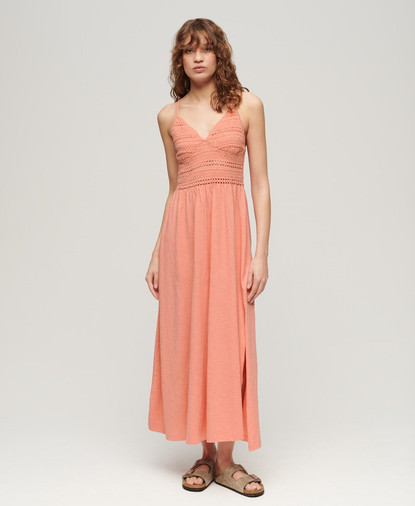 Lace-trimmed jersey maxi dress