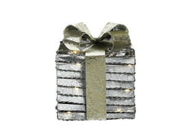 Lahjapaketti led-valoilla, Pamela hopea, 17,5cm koko S