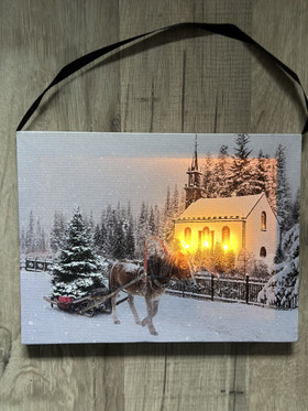 Joulu kirkko Led-taulu 20x15cm