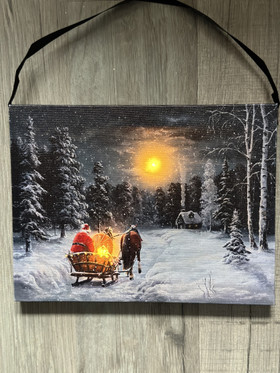 Joulu reki kuutamolla Led-taulu 20x15cm