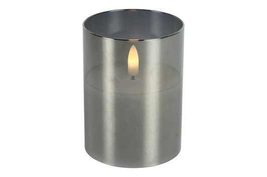 Harmaa 10cm S, LED-kynttilä lasiastiassa (ajastin)