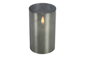 Harmaa 12,5cm M, LED-kynttilä lasiastiassa (ajastin)