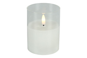 Valkoinen 10cm S, LED-kynttilä lasiastiassa (ajastin)