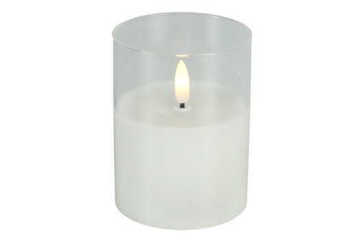Valkoinen 10cm S, LED-kynttilä lasiastiassa (ajastin)