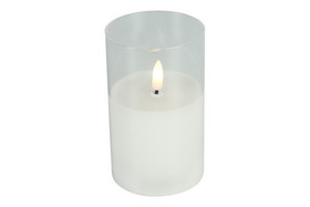 Valkoinen 12,5cm M, LED-kynttilä lasiastiassa (ajastin)
