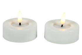 Valkoinen iso (2kpl) Ø6,7cm LED-tuikkukynttilä (ajastin, IP44)