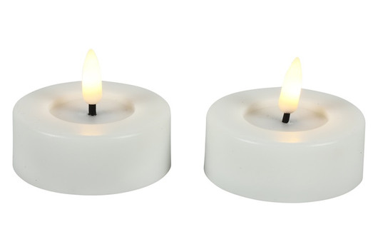 Valkoinen iso (2kpl) Ø6,7cm LED-tuikkukynttilä (ajastin, IP44)