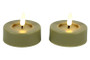 Oliivinvihreä iso (2kpl) Ø6,7cm LED-tuikkukynttilä (ajastin, IP44)