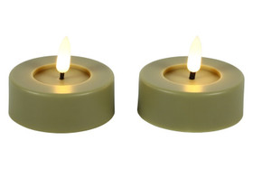 Oliivinvihreä iso (2kpl) Ø6,7cm LED-tuikkukynttilä (ajastin, IP44)