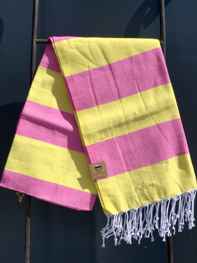 JOY 260g, keltainen/pinkki, 100x180cm , Hamam pyyhe (ripustuslenkki)