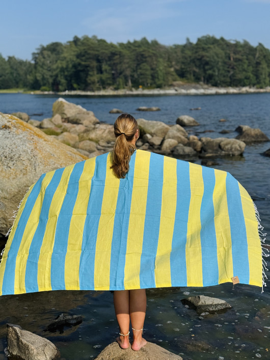 JOY 260g, keltainen/turkoosi, 100x180cm , Hamam pyyhe (ripustuslenkki)