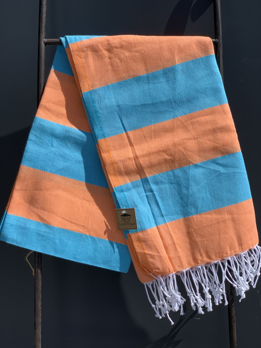 JOY 260g, oranssi/turkoosi, 100x180cm , Hamam pyyhe (ripustuslenkki)