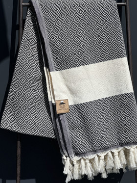 RELAX 430g, musta 100x180cm , Hamam pyyhe (ripustuslenkki)