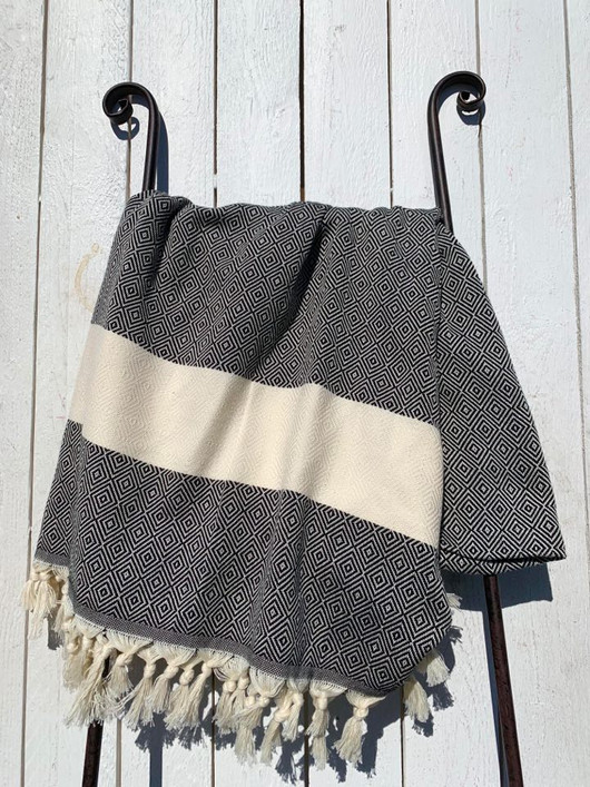 RELAX 430g, musta 100x180cm , Hamam pyyhe (ripustuslenkki)