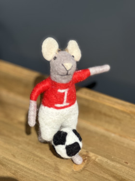 Hiiri jalkapalloilija valkoinen villa koriste 12cm