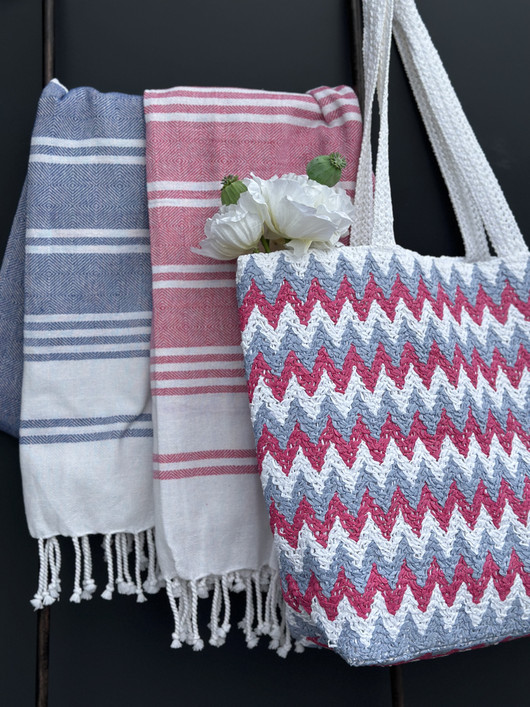 Rantakassi Tropic pinkki/sininen 47 x 38cm