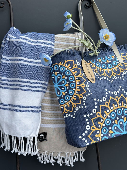 Rantakassi Boho sininen 52 x 33cm
