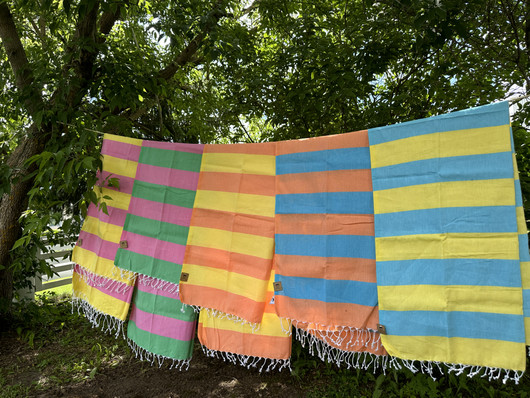 JOY 260g, oranssi/turkoosi, 100x180cm , Hamam pyyhe (ripustuslenkki)