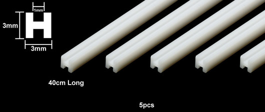 Plastic Beams 3mm H-Shaped (white) 5kpl x 40cm