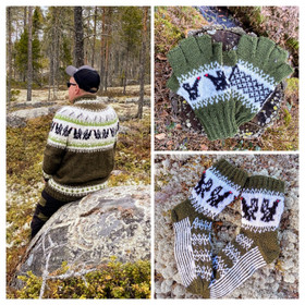 Metsojen Laulu -villapaita, sukat ja kämmekkäät, neuleohjesetti