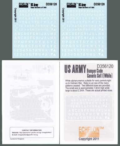 US ARMY Bumper Code Generic Set 1 (White) 1/35