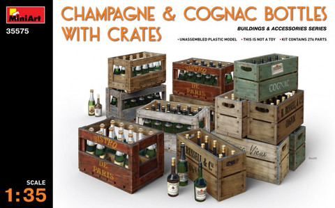 Champagne & Cognac Bottles with Crates 1/35