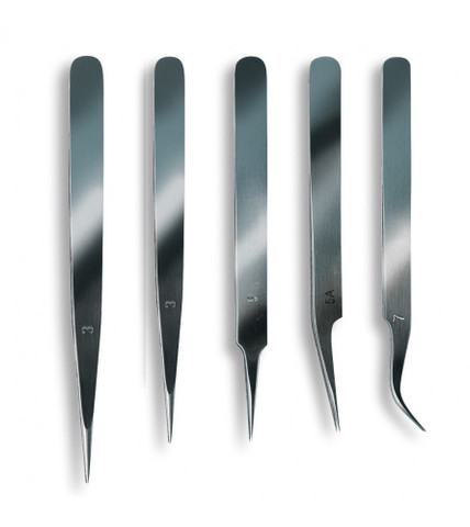 Stainless Steel Fine Point Tweezers (Set of 5)